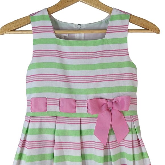 Bonnie Jean Girls Stripe Dress Pink Green SZ 10 Zip Wide Pleat Sleeveless Easter - Picture 2 of 8